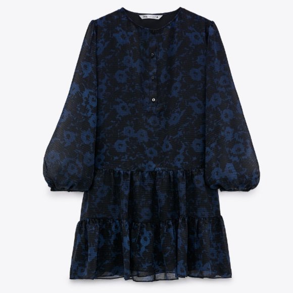Zara The Rebecka Dress Black Blue Floral Sheer Dress Sz S BNWT - Picture 2 of 5